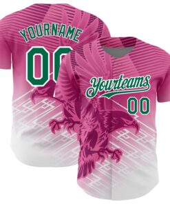 Custom Pink Kelly Green-White 3D Pattern Design Animal Eagle Authentic Baseball Jersey