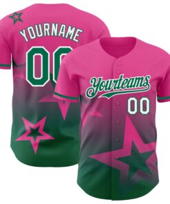 Custom Pink Kelly Green-White 3D Pattern Design Gradient Style Twinkle Star Authentic Baseball Jersey