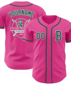 Custom Pink Kelly Green-White Authentic Baseball Jersey