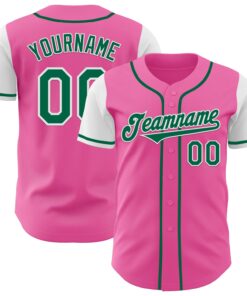 Custom Pink Kelly Green-White Authentic Two Tone Baseball Jersey