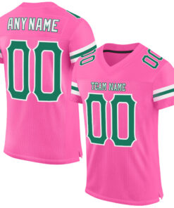 Custom Pink Kelly Green-White Mesh Authentic Football Jersey