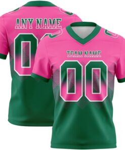 Custom Pink Kelly Green-White Mesh Authentic Gradient Square Shape Flag Football Jersey