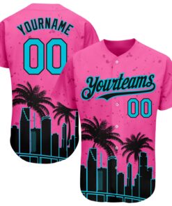 Custom Pink Lakes Blue-Black 3D Miami Palm Trees City Edition Authentic Baseball Jersey