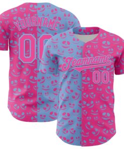 Custom Pink Light Blue 3D Pattern Design Rave Halloween Pumpkin Authentic Baseball Jersey