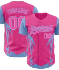 Custom Pink Light Blue 3D Pattern Design Side Sharp Edges Authentic Baseball Jersey