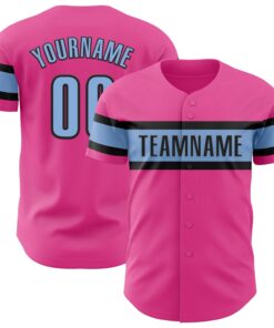 Custom Pink Light Blue-Black Authentic Baseball Jersey