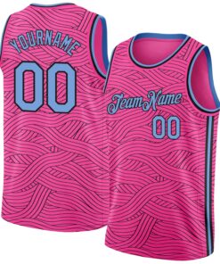 Custom Pink Light Blue-Black Authentic City Edition Basketball Jersey