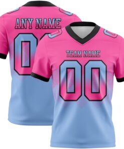 Custom Pink Light Blue-Black Mesh Authentic Gradient Square Shape Flag Football Jersey