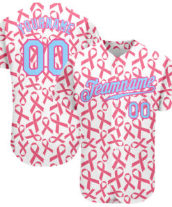 Custom Pink Light Blue-Pink 3D Pattern Design Breast Cancer Authentic Baseball Jersey