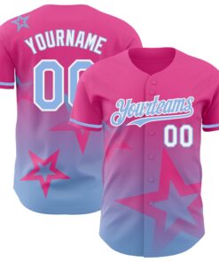 Custom Pink Light Blue-White 3D Pattern Design Gradient Style Twinkle Star Authentic Baseball Jersey