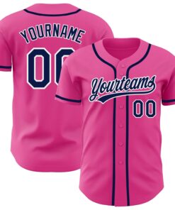 Custom Pink Navy-White Authentic Baseball Jersey