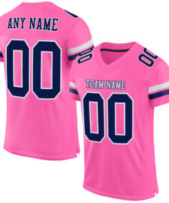 Custom Pink Navy-White Mesh Authentic Football Jersey