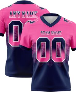 Custom Pink Navy-White Mesh Authentic Gradient Square Shape Flag Football Jersey