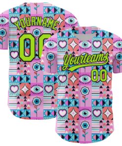 Custom Pink Neon Green-Black 3D Pattern Design Evil Eyes Authentic Baseball Jersey