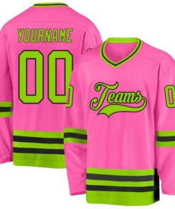 Custom Pink Neon Green-Black Hockey Jersey