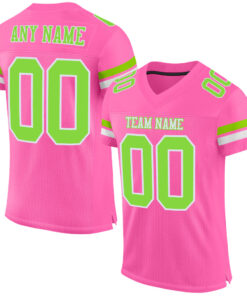 Custom Pink Neon Green-White Mesh Authentic Football Jersey