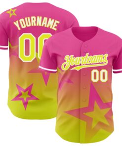 Custom Pink Neon Yellow-White 3D Pattern Design Gradient Style Twinkle Star Authentic Baseball Jersey