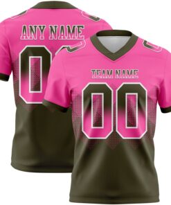 Custom Pink Olive-White Mesh Authentic Gradient Square Shape Flag Football Jersey