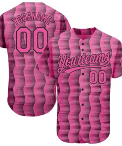 Custom Pink Pink-Black 3D Pattern Design Authentic Baseball Jersey