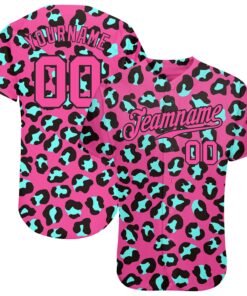 Custom Pink Pink-Black 3D Pattern Design Leopard Authentic Baseball Jersey