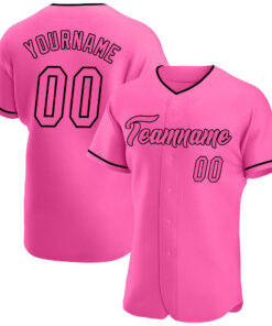 Custom Pink Pink-Black Authentic Baseball Jersey