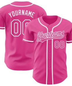 Custom Pink Pink-White Authentic Baseball Jersey
