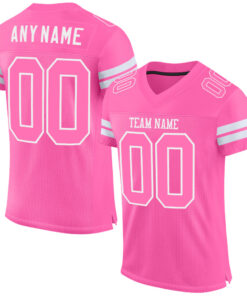 Custom Pink Pink-White Mesh Authentic Football Jersey