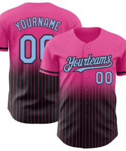 Custom Pink Pinstripe Light Blue-Black Authentic Fade Fashion Baseball Jersey