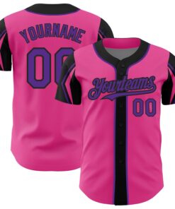 Custom Pink Purple-Black 3 Colors Arm Shapes Authentic Baseball Jersey