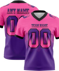 Custom Pink Purple-Black Mesh Authentic Gradient Square Shape Flag Football Jersey