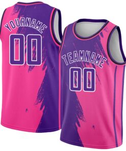 Custom Pink Purple-White Abstract Brush Splash Authentic City Edition Basketball Jersey