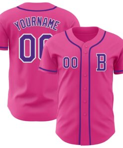 Custom Pink Purple-White Authentic Baseball Jersey