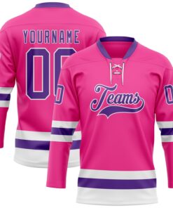 Custom Pink Purple-White Hockey Lace Neck Jersey