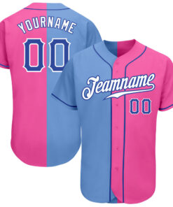 Custom Pink Royal-Light Blue Authentic Split Fashion Baseball Jersey