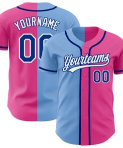 Custom Pink Royal-Light Blue Authentic Split Fashion Baseball Jersey