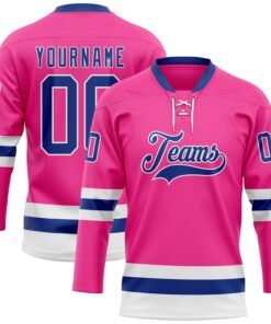 Custom Pink Royal-White Hockey Lace Neck Jersey
