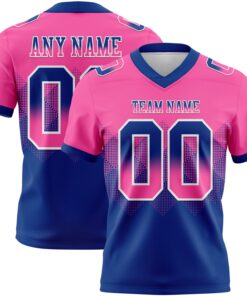 Custom Pink Royal-White Mesh Authentic Gradient Square Shape Flag Football Jersey