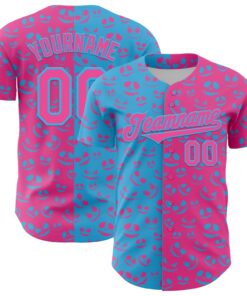 Custom Pink Sky Blue 3D Pattern Design Rave Halloween Pumpkin Authentic Baseball Jersey