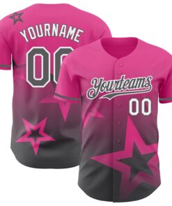 Custom Pink Steel Gray-White 3D Pattern Design Gradient Style Twinkle Star Authentic Baseball Jersey