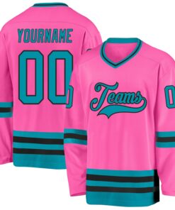 Custom Pink Teal-Black Hockey Jersey
