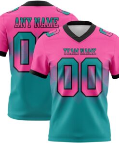 Custom Pink Teal-Black Mesh Authentic Gradient Square Shape Flag Football Jersey