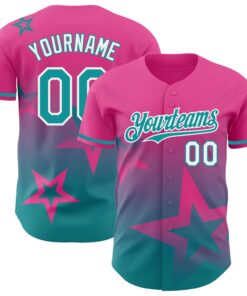 Custom Pink Teal-White 3D Pattern Design Gradient Style Twinkle Star Authentic Baseball Jersey