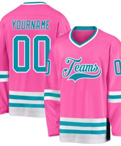 Custom Pink Teal-White Hockey Jersey
