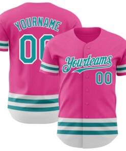 Custom Pink Teal-White Line Authentic Baseball Jersey