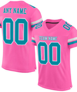 Custom Pink Teal-White Mesh Authentic Football Jersey