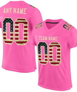 Custom Pink Vintage USA Flag-City Cream Mesh Authentic Football Jersey