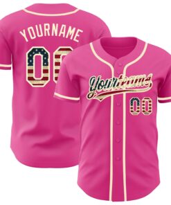 Custom Pink Vintage USA Flag-Cream Authentic Baseball Jersey