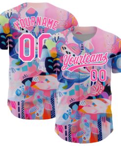 Custom Pink White 3D Pattern Design Abstract Painting Authentic Baseball Jersey