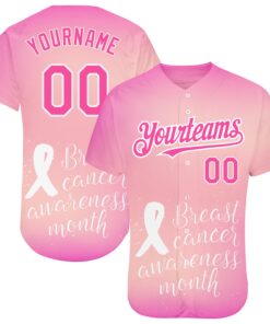 Custom Pink White 3D Pink Ribbon Breast Cancer Awareness Month Women Health Care Support Authentic Baseball Jersey