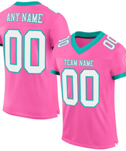 Custom Pink White-Aqua Mesh Authentic Football Jersey